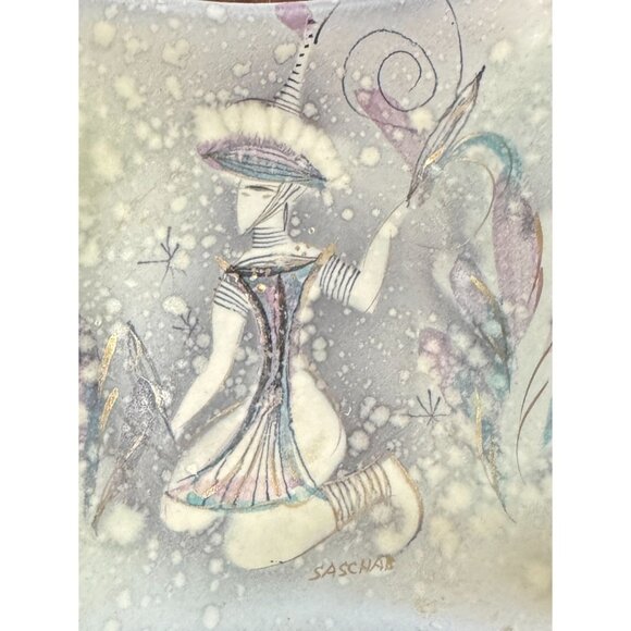 Sascha Brastoff California MCM Ceramic Dish With Abstract Hand Painted Design '0 - Picture 2 of 7